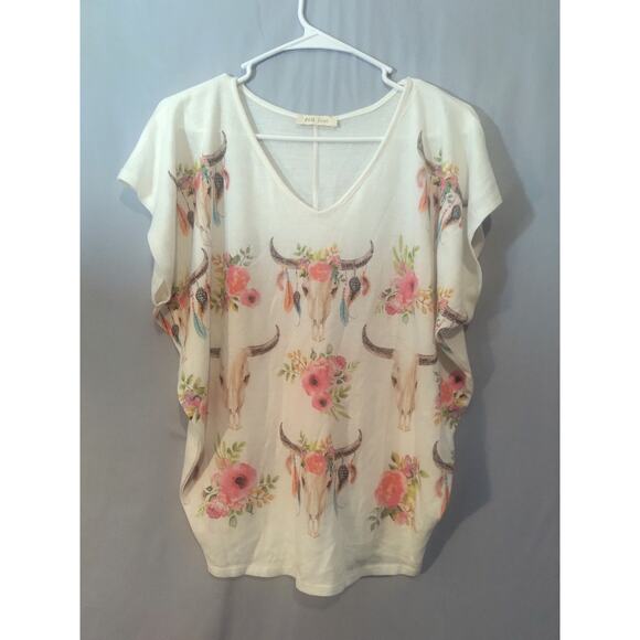 Phil Love Bull Skulls and Flowers Knit Top - Picture 1 of 4